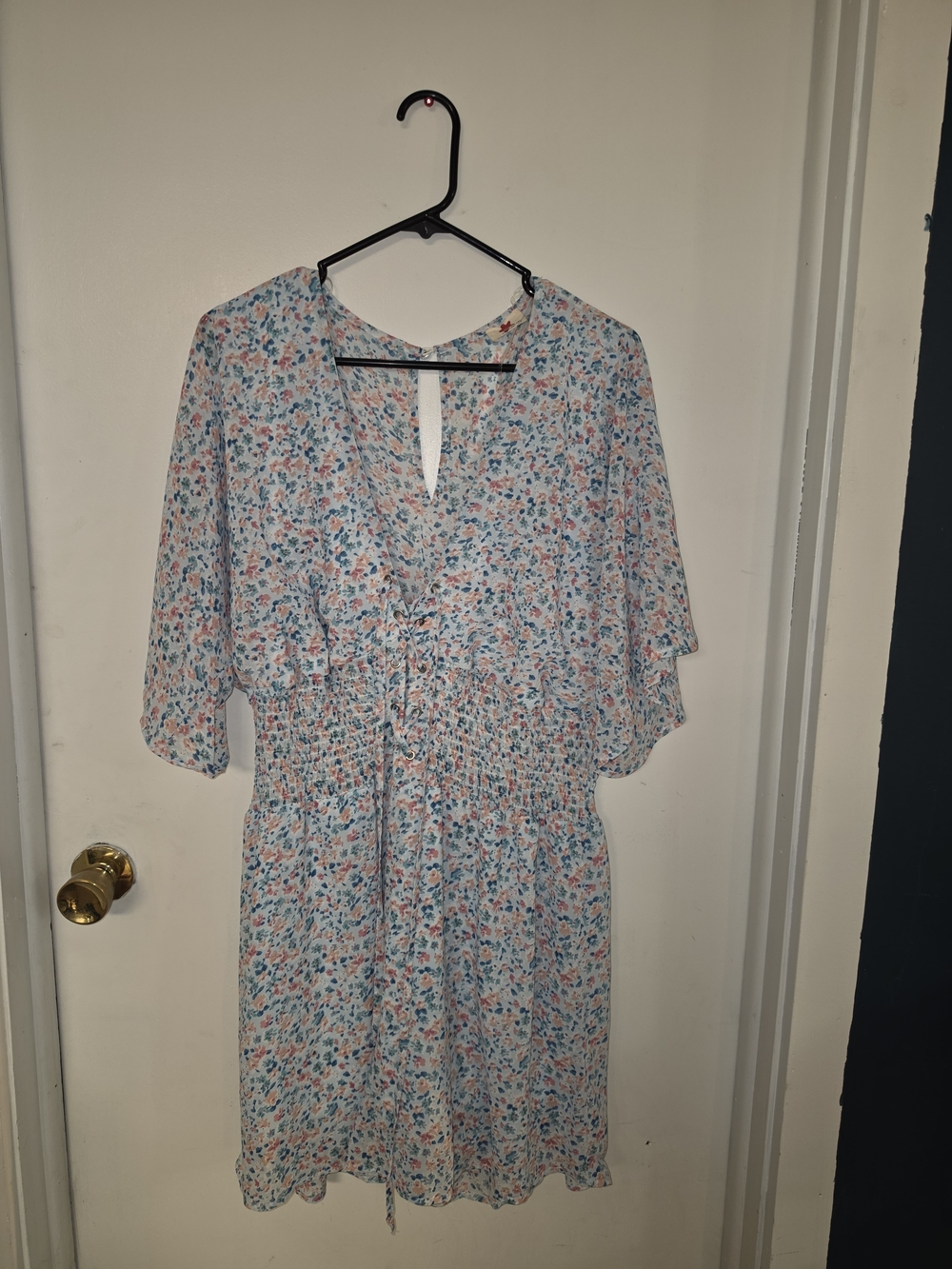 Blue Floral Smocked Romper with Keyhole Neck